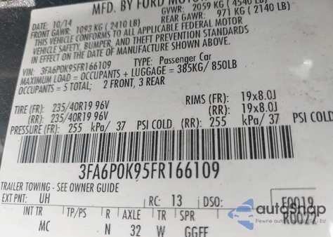 2015 Ford Fusion Titanium z USA, uszkodzony, nr VIN 3FA6P0K95FR166109